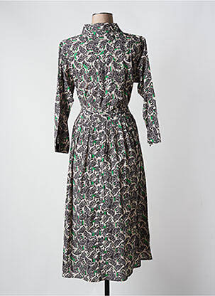 Robe mi-longue imprimé fantaisie manches longues noir HOD femme
