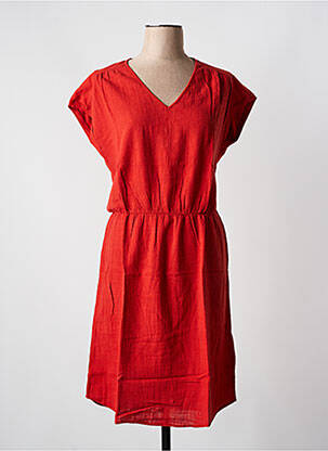 Robe mi-longue imprimé fleurs manches courtes orange HARTFORD femme