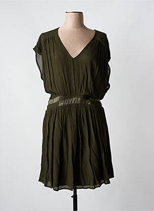 Robe mi-longue coupe fluide manches courtes vert LOUIZON femme
