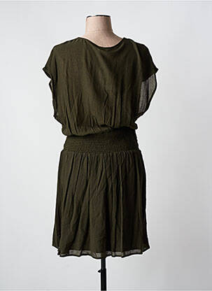 Robe mi-longue coupe fluide manches courtes vert LOUIZON femme