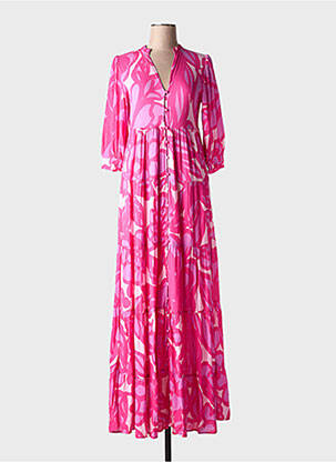 Robe longue imprimé fleurs manches 3/4 rose FABIENNE CHAPOT femme