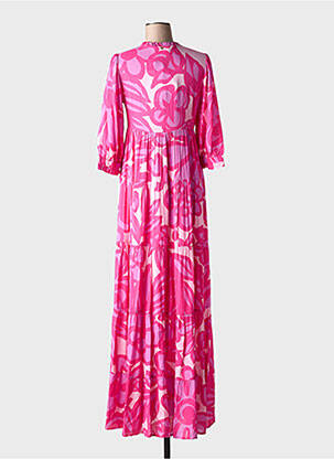 Robe longue imprimé fleurs manches 3/4 rose FABIENNE CHAPOT femme