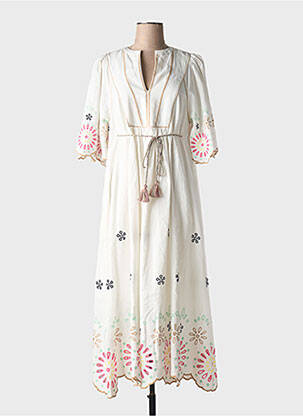 Robe longue coupe cintrée manches 3/4 beige SCOTCH & SODA femme