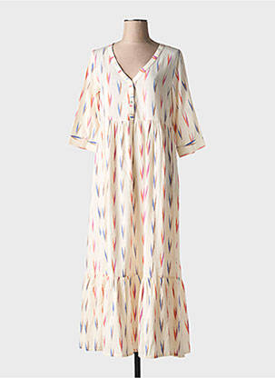 Robe longue imprimé fantaisie manches 3/4 beige YERSE femme