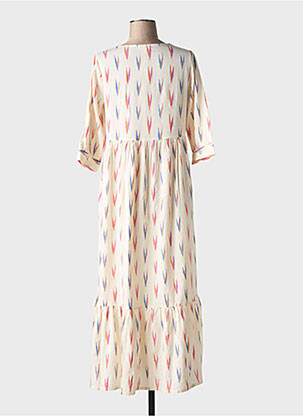 Robe longue imprimé fantaisie manches 3/4 beige YERSE femme