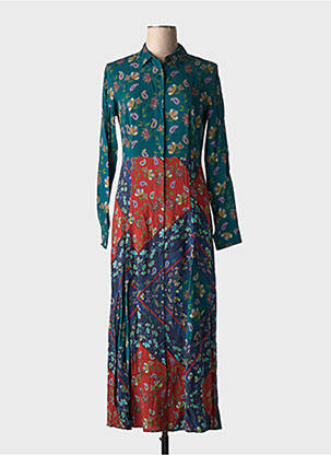 Robe longue tissage crêpe manches longues vert YERSE femme