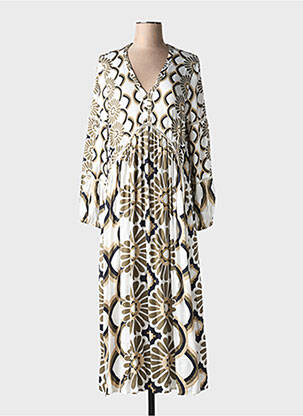 Robe mi-longue coupe fluide manches longues gris GRACE femme
