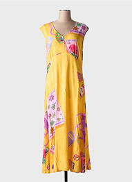 Robe longue imprimé fleurs manches courtes jaune CAP JULUCA femme