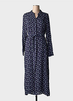 Robe longue tissage crêpe manches longues bleu YAYA femme