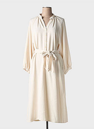 Robe mi-longue coupe fluide manches longues beige TOUPY femme
