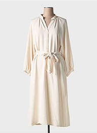 Robe mi-longue coupe fluide manches longues beige TOUPY femme
