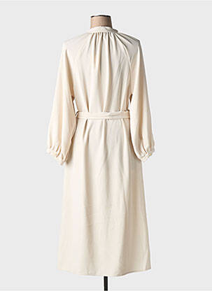 Robe mi-longue coupe fluide manches longues beige TOUPY femme