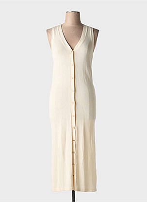 Robe pull col v sans manche beige YERSE femme