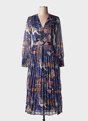 Robe mi-longue imprimé fantaisie manches longues bleu SCOTCH & SODA femme