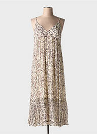 Robe longue manches bretelles ajustables fines bretelles beige IDANO femme