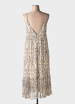 Robe longue manches bretelles ajustables fines bretelles beige IDANO femme