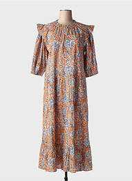 Robe longue imprimé fleurs manches 3/4 orange YERSE femme