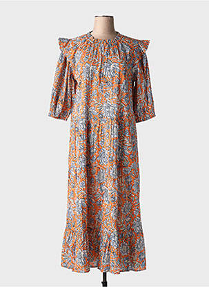 Robe longue imprimé fleurs manches 3/4 orange YERSE femme