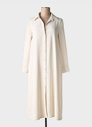 Robe mi-longue coupe fluide manches longues beige TOUPY femme