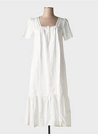 Robe mi-longue tissage crêpe manches courtes beige INDI & COLD femme