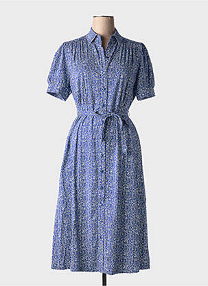 Robe mi-longue imprimé fantaisie manches courtes bleu ZILCH femme