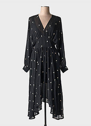 Robe mi-longue manches longues manches longues noir IDANO femme