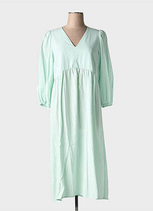 Robe mi-longue manches 3/4 manches 3/4 vert INDI & COLD femme