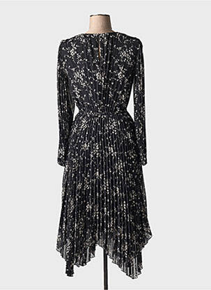 Robe mi-longue imprimé fleurs manches longues noir IDANO femme