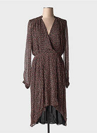 Robe mi-longue imprimé fleurs manches longues noir IDANO femme