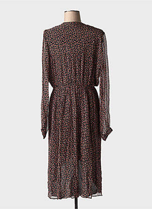 Robe mi-longue imprimé fleurs manches longues noir IDANO femme