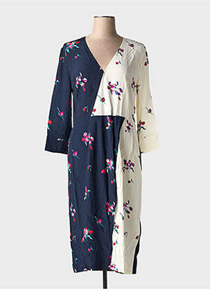 Robe mi-longue imprimé fleurs manches longues beige TOUPY femme