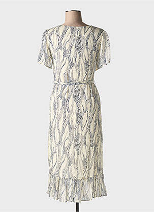 Robe mi-longue tissage crêpe manches courtes beige IDANO femme