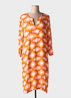 Robe mi-longue coupe fluide manches longues orange TOUPY femme