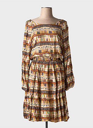 Robe mi-longue imprimé fantaisie manches longues marron JOHANNA PARIS femme