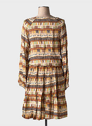 Robe mi-longue imprimé fantaisie manches longues marron JOHANNA PARIS femme