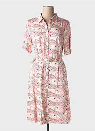 Robe mi-longue coupe fluide manches courtes rose FABIENNE CHAPOT femme