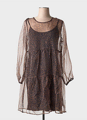 Robe courte coupe fluide manches longues marron CREAM femme