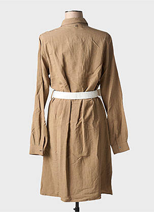 Robe mi-longue tissage crêpe manches longues marron KOCCA femme