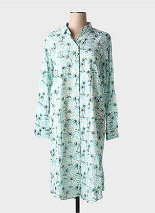 Robe mi-longue coupe fluide manches longues bleu AMOUR femme