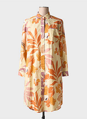 Robe mi-longue imprimé fleurs manches longues orange HARTFORD femme