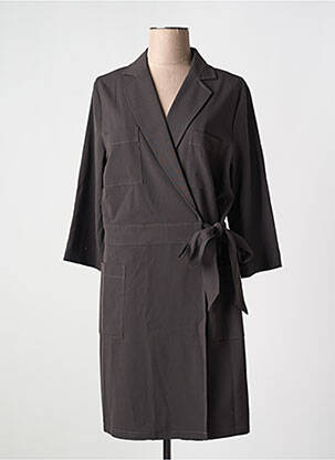 Robe mi-longue tissage crêpe manches longues gris YAYA femme
