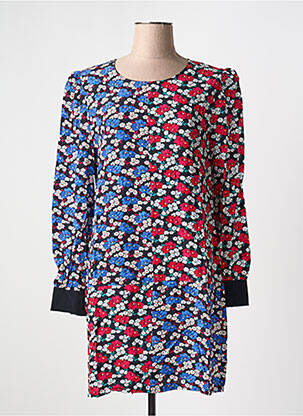 Robe courte fermeture zippée au dos manches longues bleu IDANO femme