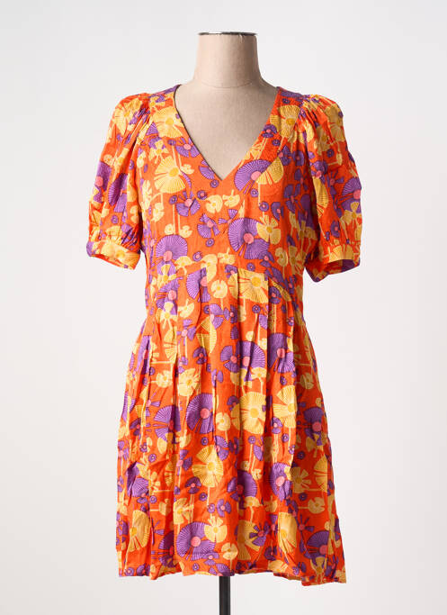 Robe courte imprimé fleurs manches courtes orange IDANO femme