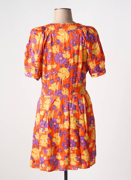 Robe courte imprimé fleurs manches courtes orange IDANO femme