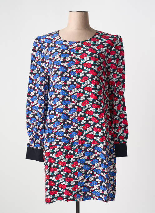 Robe courte fermeture zippée au dos manches longues bleu IDANO femme