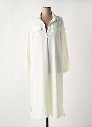 Robe mi-longue coupe fluide manches longues beige TOUPY femme