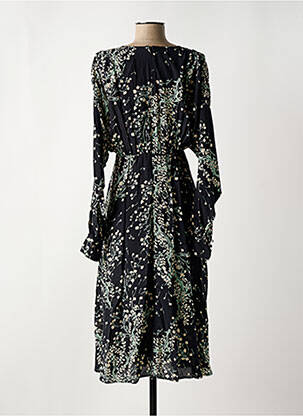 Robe mi-longue imprimé fleurs manches longues noir IDANO femme