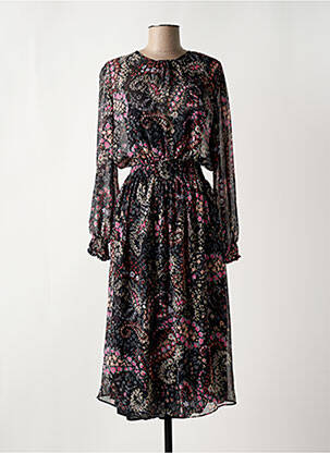 Robe mi-longue coupe fluide manches longues noir TOUPY femme