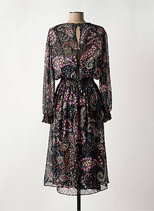 Robe mi-longue imprimé fleurs manches longues noir TOUPY femme