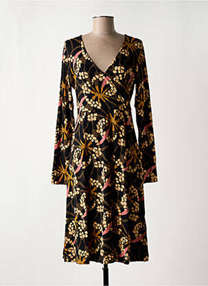 Robe mi-longue imprimé fleurs manches longues noir ZILCH femme